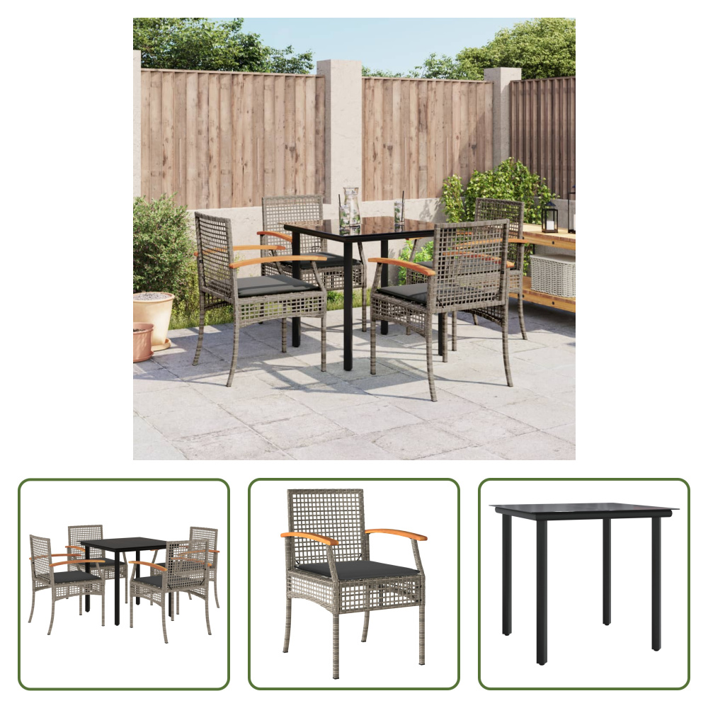 The Living Store 5-dielny záhradný jedálenský set s vankúšmi sivý polyratan