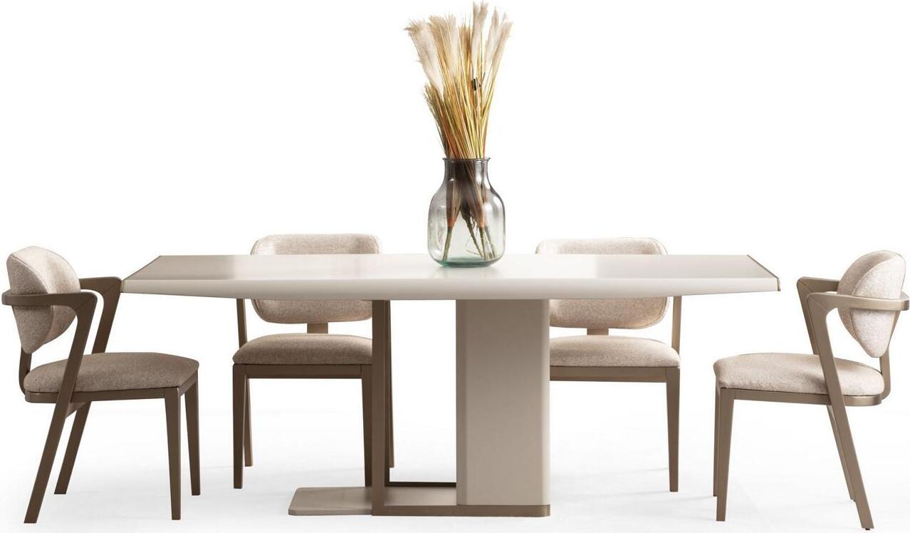 AEA Weiß-Beige Esszimmer Möbel Rechteckiger Esstisch Mit 6x Stühlen 7tlg