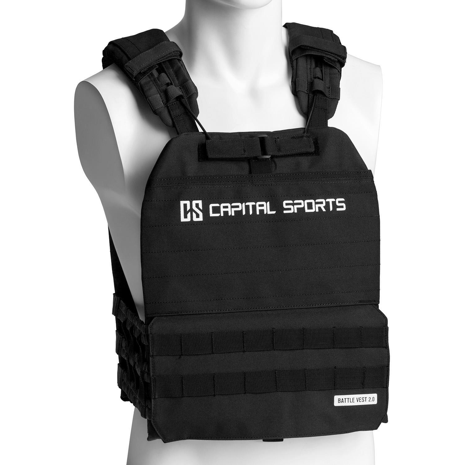 Capital Sports Battlevest 2.0 Gewichtsweste - Weight Vest mit hohem Komfort, Trainingsweste mit optimaler Polsterung, inkl. 2 Gewichtsplatten: 2x 4,0 kg (8,0 kg), schwarz FIT20-BV 17.5lbsBK
