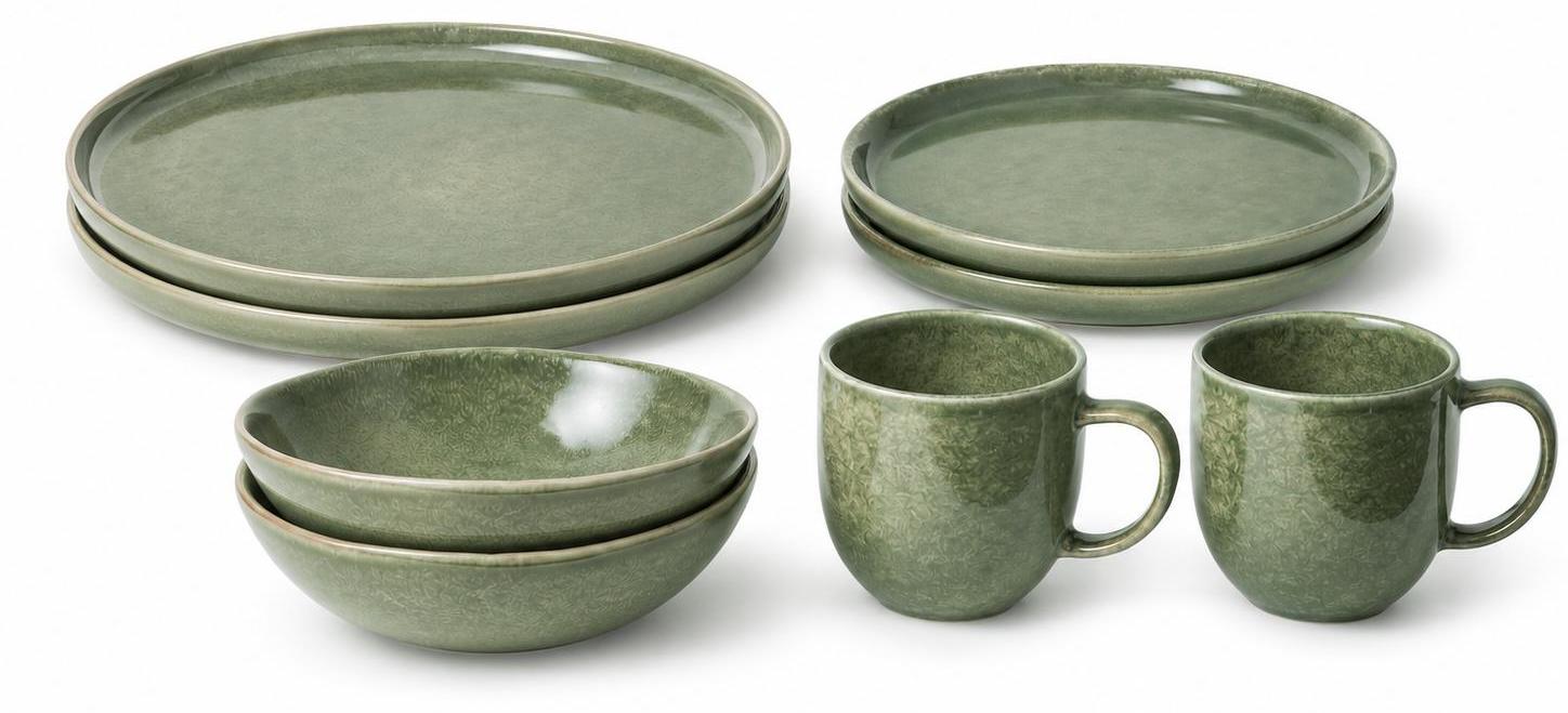 8-teiliges Keramikgeschirrset Olive für 2 Personen - olivgrün, Clay
