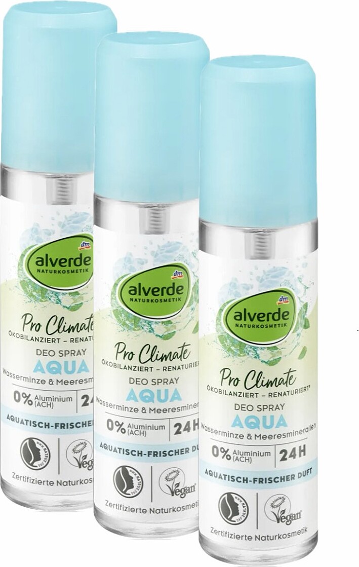 Dm-Drogeri markt 3 x alverde Naturkosmetik - Deo Zerstäuber - Aqua Meeresmineralien und Bio-Wasserminze (3 x 75 ml) al-2739-3x