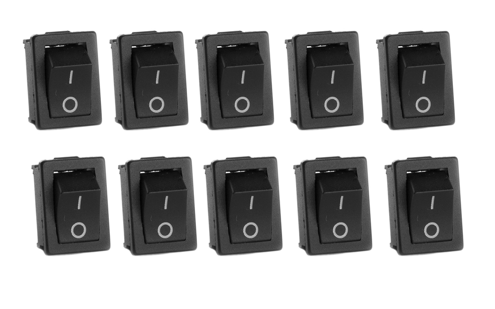 10x Mini-Wippenschalter 1-polig EIN/AUS schwarz 250V/6A 