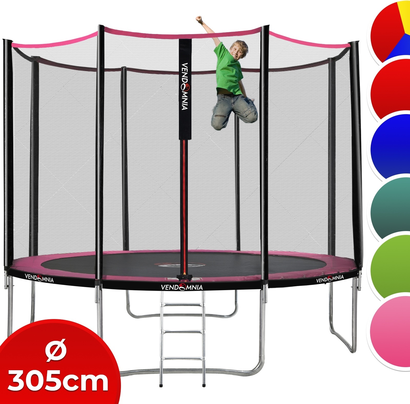Trampolin - mit Sicherheitsnetz, Leiter, Randabdeckung, 305 cm, Farbwahl - Outdoor Indoor Gartentrampolin, Trampoline Farbe: Rosa