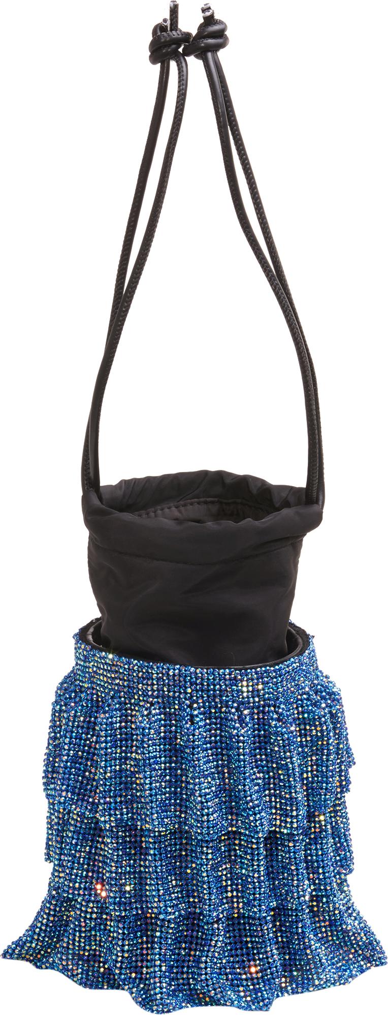 NAEMI Damen Handtasche Blau mit Zugkordelverschluss und Perlenverzierungen, 15.5x10x11 cm