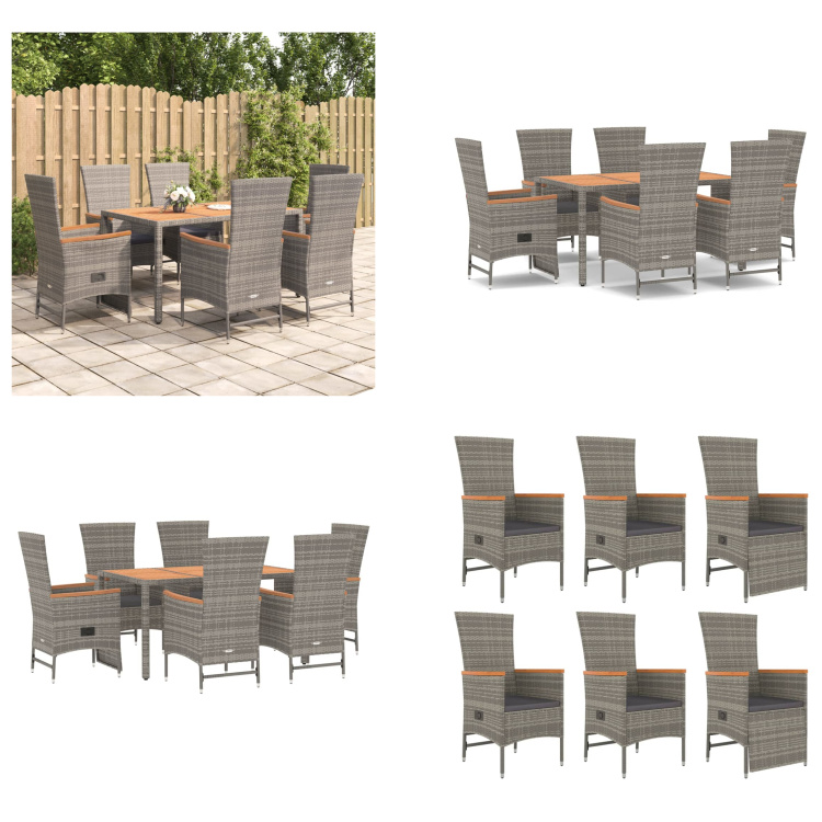 vidaXL 7 tlg. Garten Essgruppe mit Kissen Grau Poly Rattan - Garten Essgruppe - Garten Essgruppen - Essgruppe - Essgruppe Terrasse