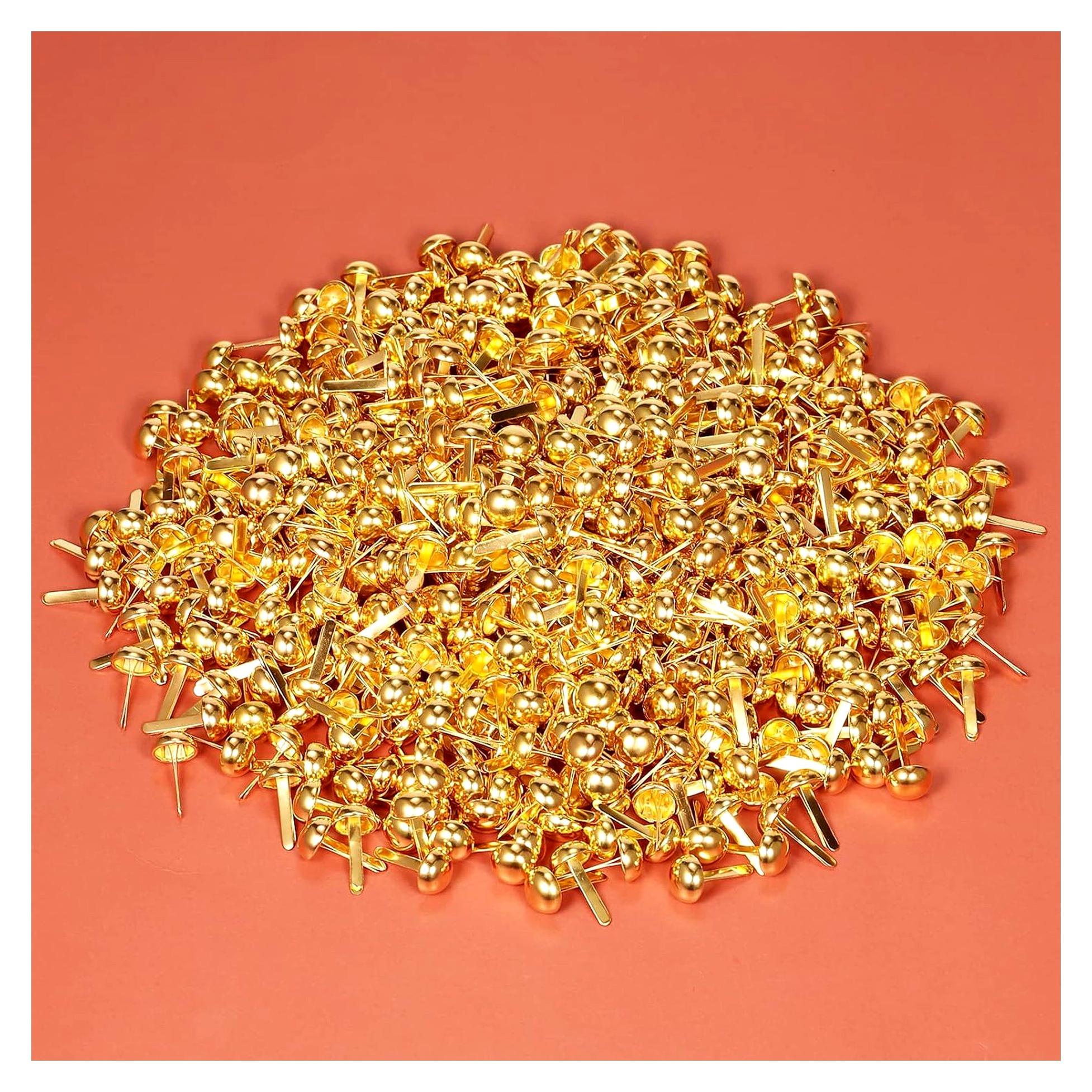 Markenlos 600 Stück 8 x 15 mm Papierklammern Brads, Goldene Runde Köpfe für DIY Papierhandwerk und Scrapbooking