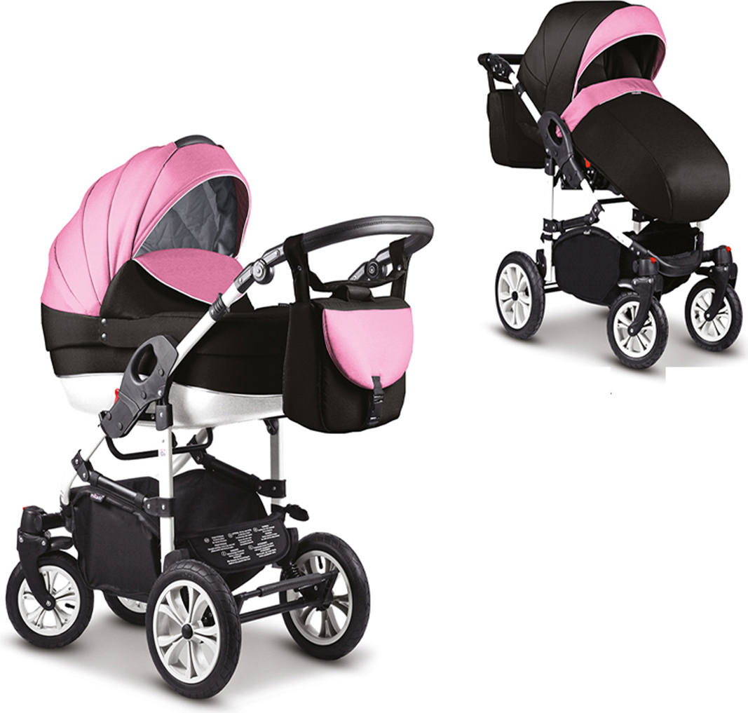 Kinderwagen-Set Craft 2 in 1 in Rosa-Weiß-Schwarz - 13 Teile - in 18 Farben erhältlich