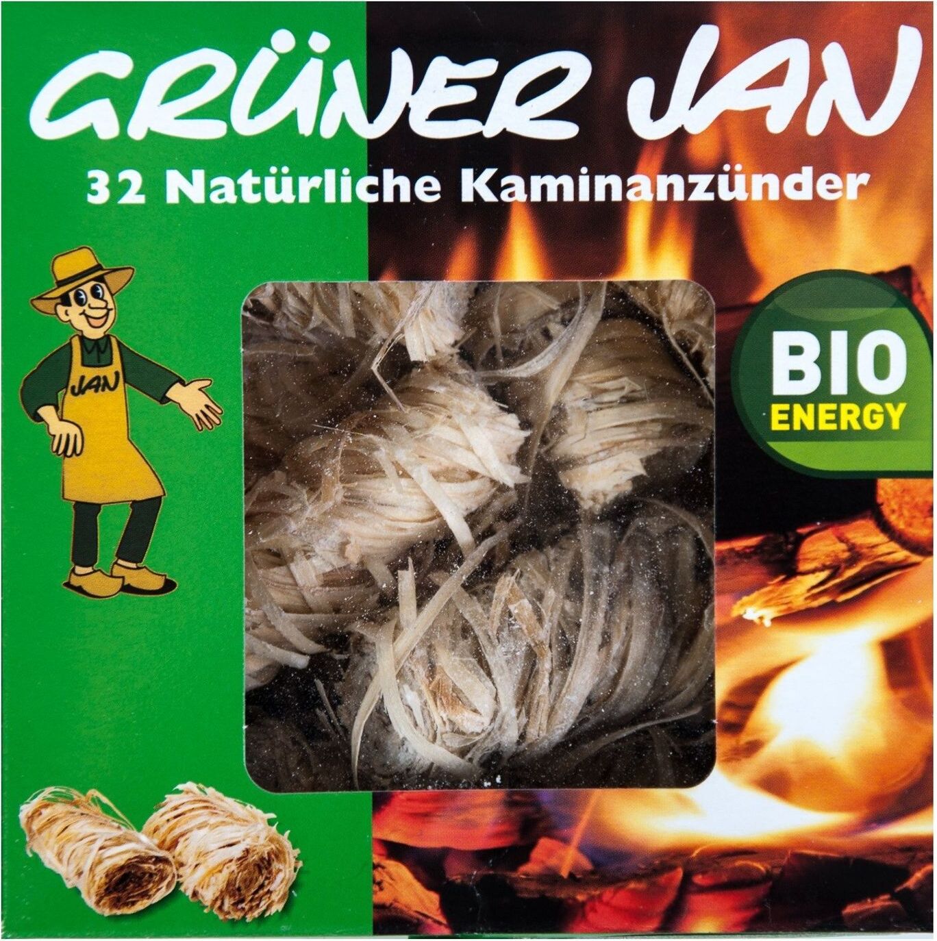 Grüner Jan 32 Öko Kaminanzünder Grillanzünder Holzanzünder Kohleanzünder Wachs Holzwolle 01bfd