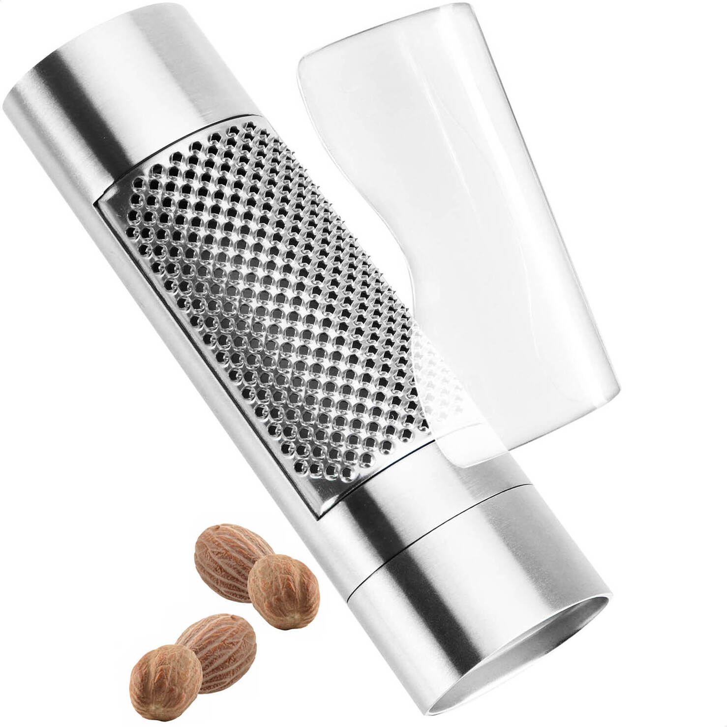 com-four® Muskatnussreibe aus Edelstahl - Küchenreibe mit Auffangvorrichtung - Gewürzreibe für Tonka-Bohne, Muskatnuss, Zitronenschale, Knoblauch, Ingwer CF18138