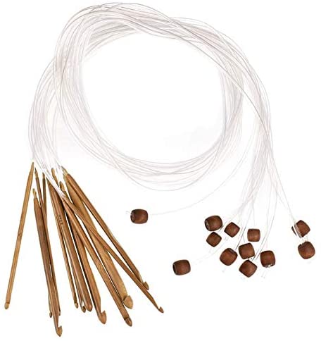 12 Stück Häkelnadel Set Häkelhaken Tunesische Bambus Afghanische Häkelnadel 3-10mm Für Strickgarn Rutschfestes Webkunst und Häkelprojekte mit Perlenenden und Bunte Kunststoffkabel