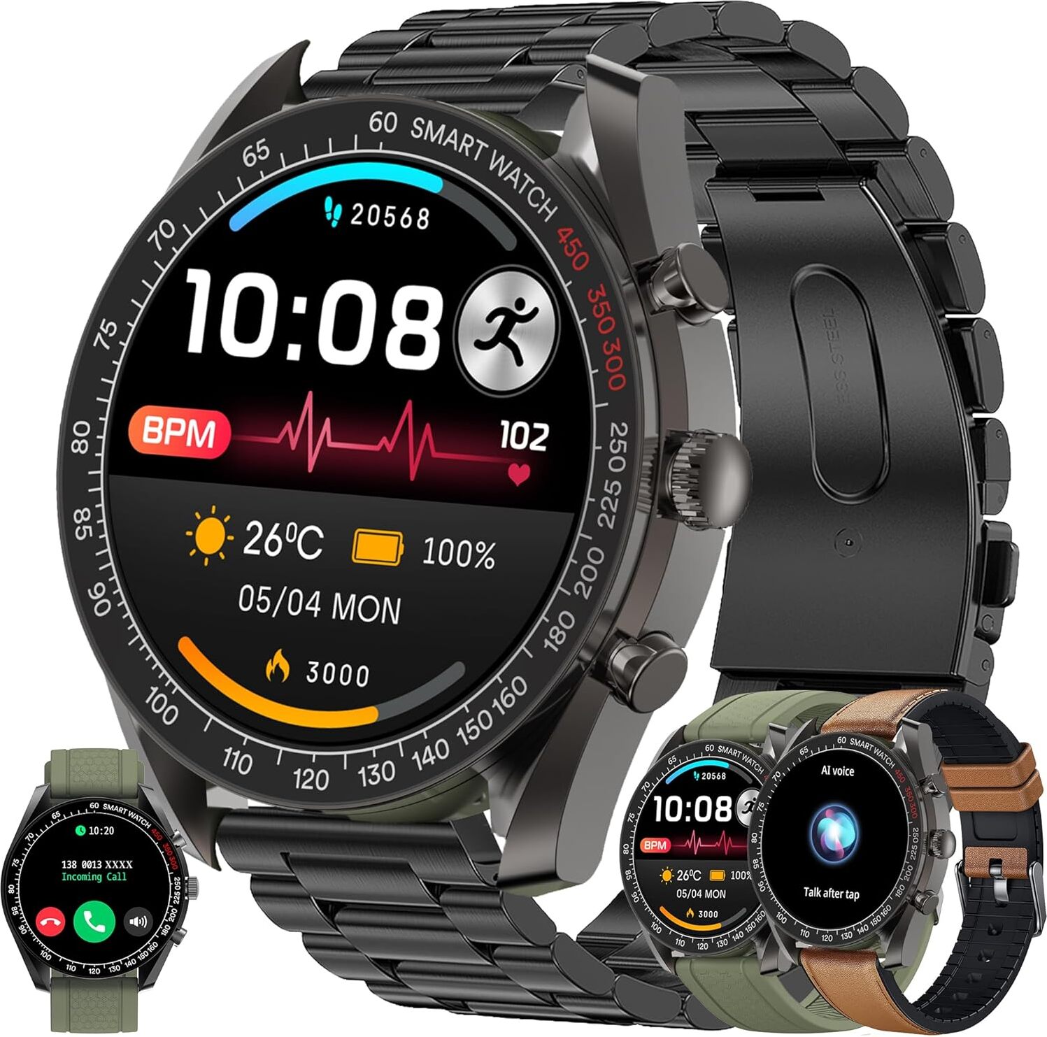 ZPIMY Herren Smartwatch mit Telefonfunktion, 1,39 Zoll Touch Fitness Tracker 123 Sportmodi Aktivitätstracker Schlafmonitor Schrittzähler Android IOS