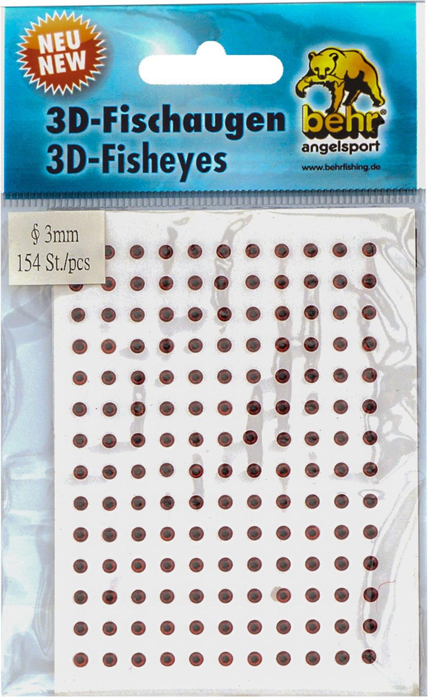 BEHR 3D Klebeaugen Fischaugen rot - Augen für Wobbler, Größe/Packungsinhalt:3mm / 154 Klebeaugen 6713233