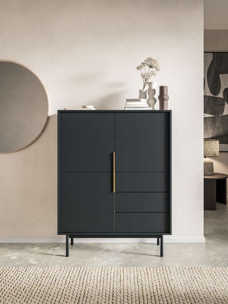 Vivaldi Hohe Kommode mit Türen und Schubladen Viva 104 cm Schwarz