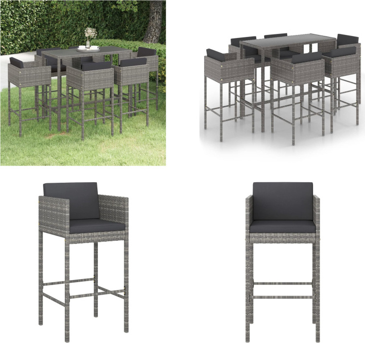 vidaXL 7-dielny záhradný barový set s vankúšmi polyratan sivý - Záhradný barový set - Záhradný barový set - Záhradné jedálenské sety