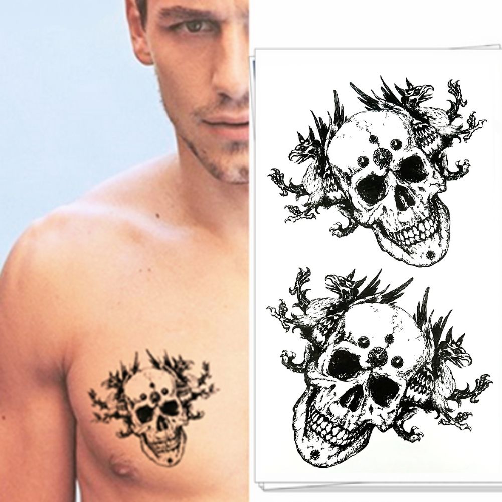 Justfox Temporäres Tattoo Totenkopf Chimära Design Temporary Klebetattoo Körperkunst 7176
