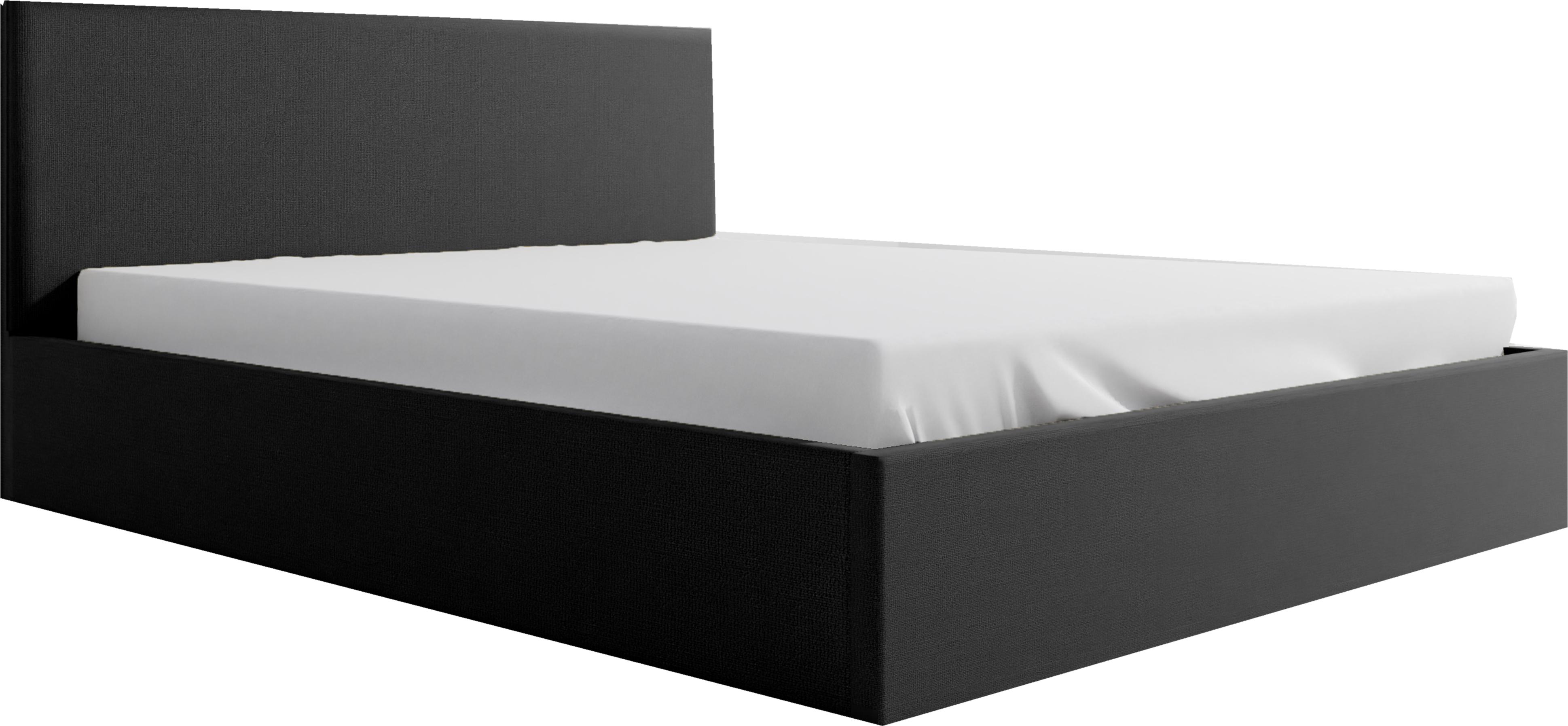 Schlafzimmer-Polsterbett NEFRYT 150x212x90 cm Liegefläche: 140x200 cm Mit Bettkasten, Metallrahmen, Hebesystem-Gasautomatik, Velutto-StoffPolsterstoff Robuster Rahmen - Grau