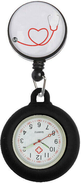 pe@mak Nurse Watch Schwesternuhr Silikon ausziehbares Band Pulsuhr Kitteluhr Pflege Motiv 1 SW