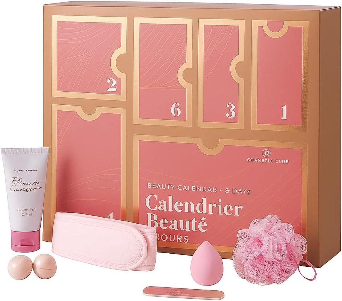 Adventný kalendár s kozmetickými výrobkami - Parfum Cherry Blossom - Luxusný kozmetický darček so sprchovacím gélom, pleťovým pásom a doplnkami na starostlivosť - Ružový