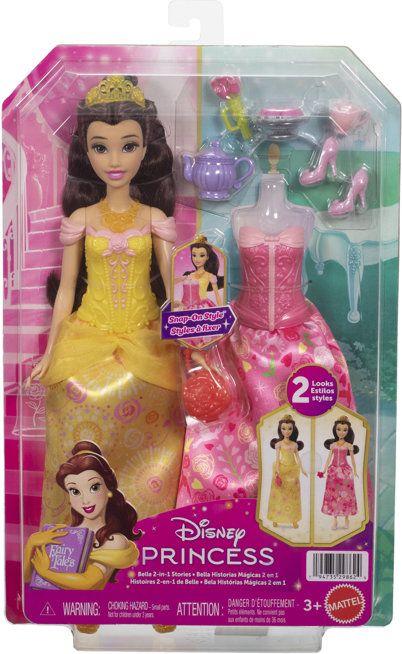 DISNEY PRINCESSES Belle Puppe mit Outfits, Disney Prinzessin, 2 Outfits, 7 Accessoires, JFJ82 MATJFJ82