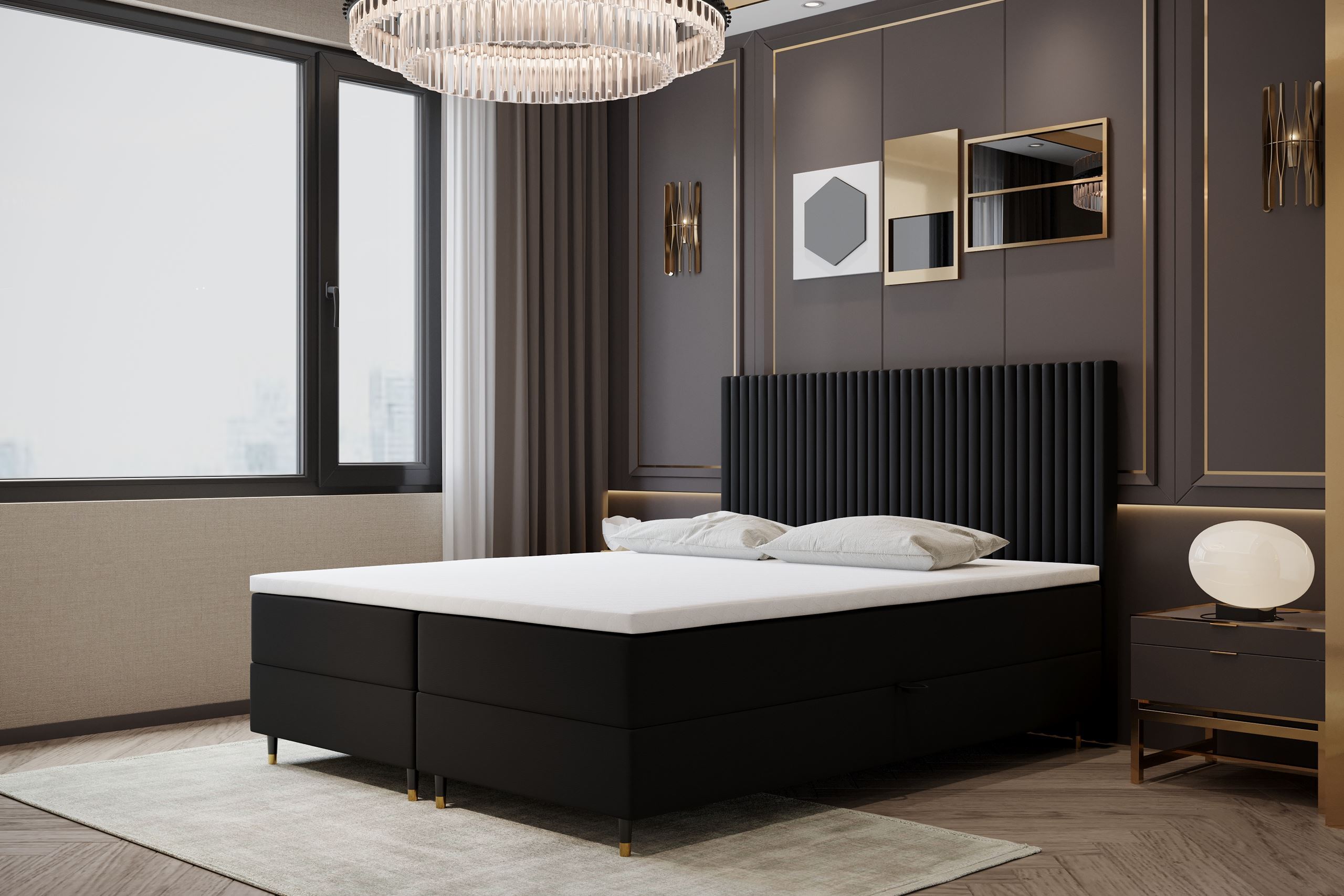 TRADA Boxspringbett 140 x 200 Estepona mit Bettkasten un Pocket-Matratze Schwarz ESTEPONA140-BLACK