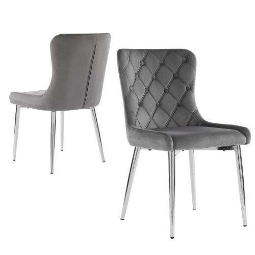 Gotagee Esszimmerstuehle (2 st) Kuechenstuhl Polsterstuhl aus Metall Rueckenlehne Ergonomischer Stuhl versilberte Stuhlbeine aus Eisen Dunkelgrau Samt Chair-N620P171072G