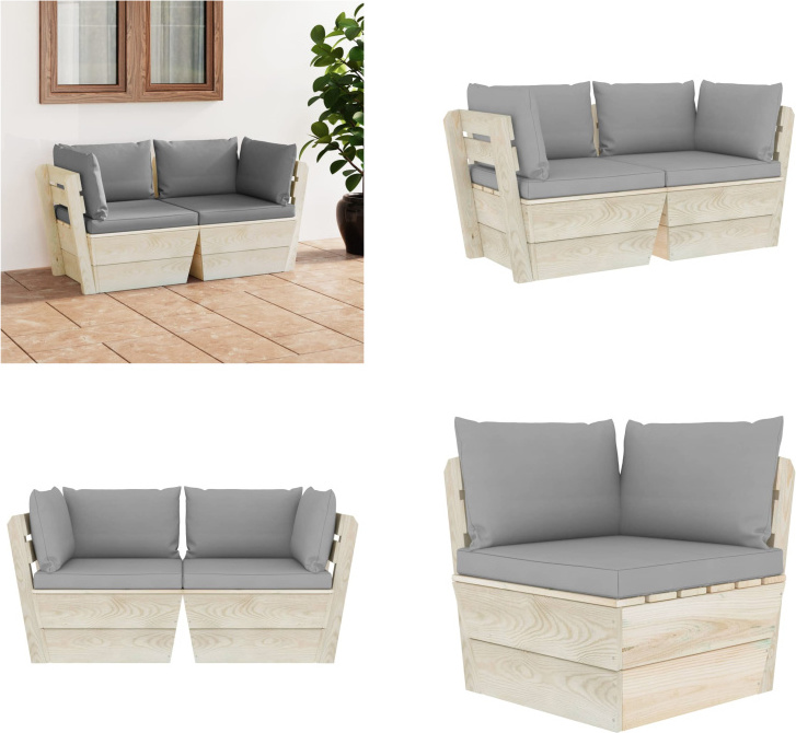 vidaXL Záhradná 2-miestna pohovka z paliet s vankúšmi zo smrekového dreva - Pohovka z paliet - 2-miestna pohovka - 2-miestne pohovky