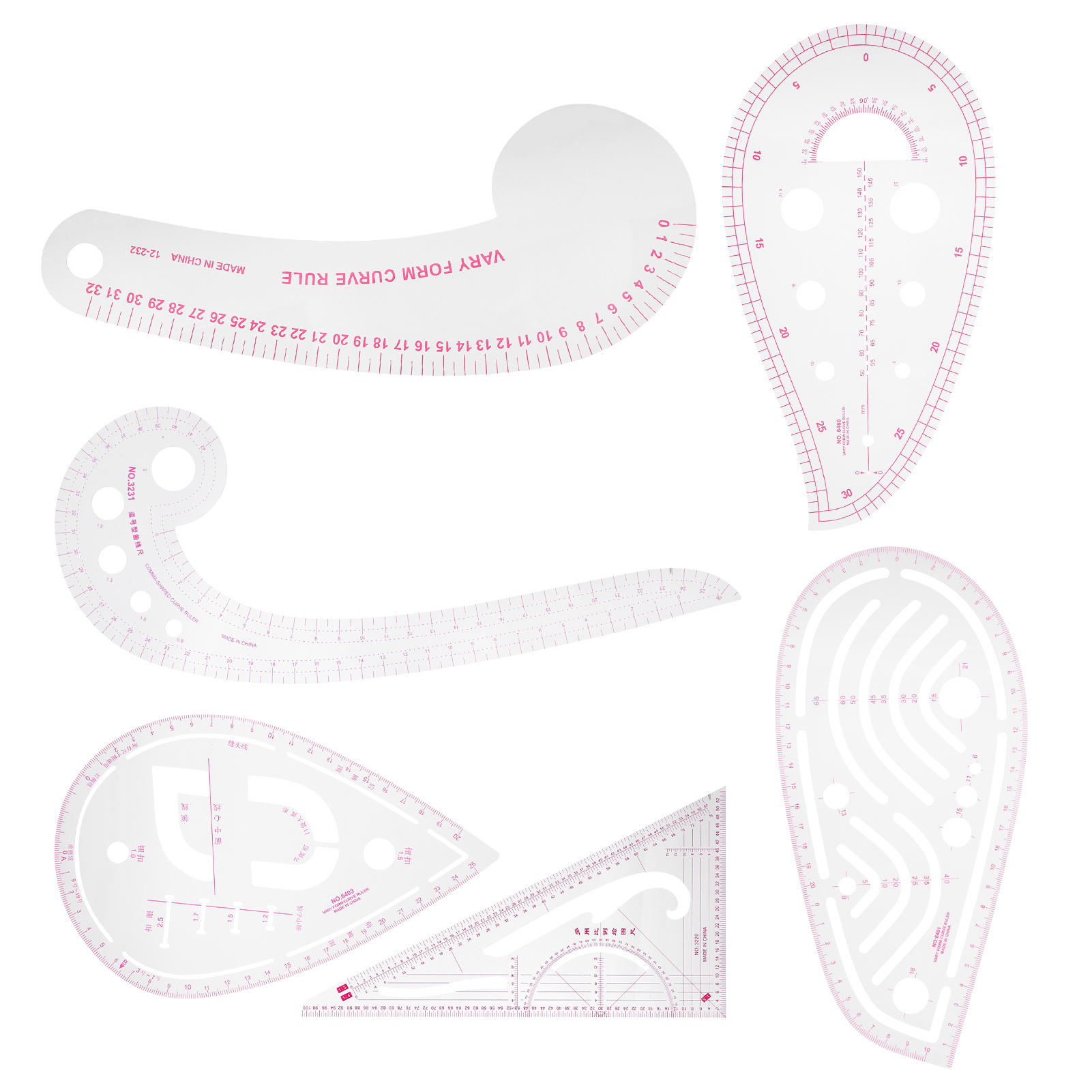 Cocosity Lineal zum Nähen,Kurvenlineal,Kunststoff-Kurvenlineal,Gradierlineal,französisches metrisches Lineal,Lineal für Kleidungsdesign