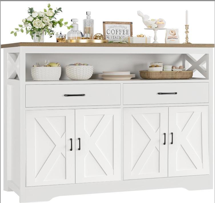 Sideboard, Küchenschrank mit 2 Schubladen und 4 Türen, Küchenkommode, Buffetschrank mit Arbeitsplatte für Wohnzimmer Esszimmer, Verstellbare Ablage, 140x105x40cm