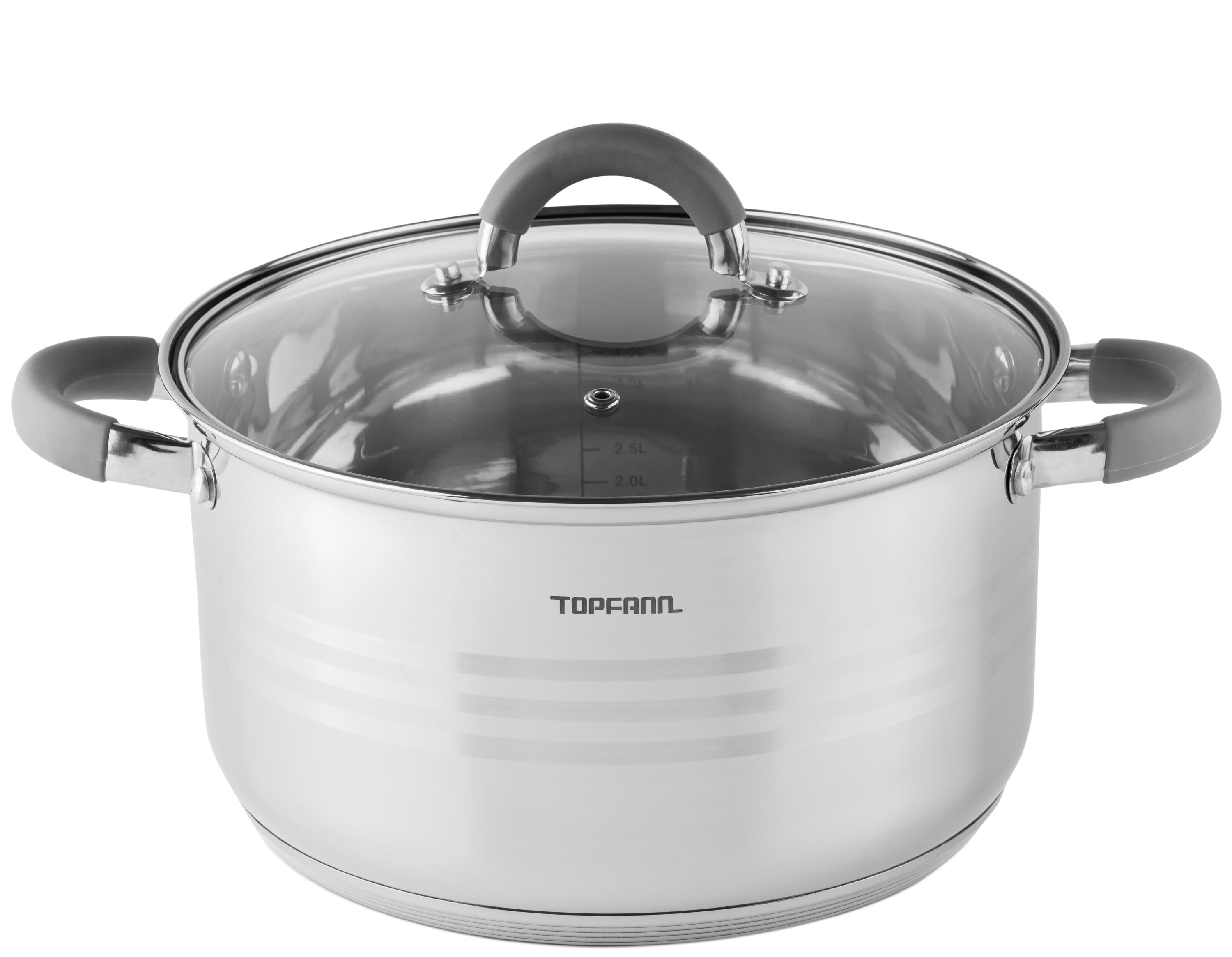 TOPFANN Edelstahl Kochtopf 5L mit Glasdeckel Topf Suppentopf Universaltopf Induktion 24cm