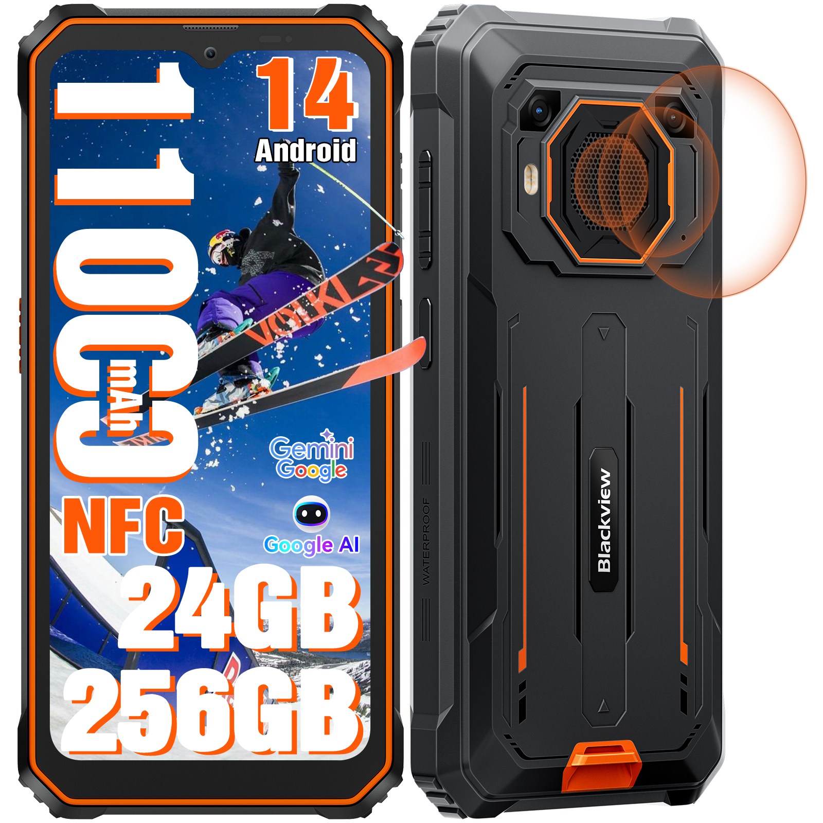 Blackview BV6200 Plus(2025) Outdoorový mobilný telefón bez zmluvy, Android 14 11000mAh,Outdoorový smartfón, 24GB+256GB,98DB reproduktor 6,56" IP69,Google Gemini