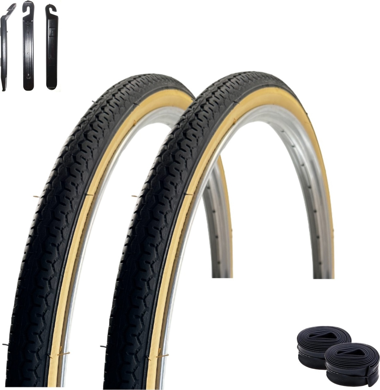 maxxi4you 2 x VEE Rubber V028 28" Fahrradreifen Schwarz/Creme 40-635 (28 x 1 1/2) + 2 x passende Schläuche SV inkl. Reifeheber
