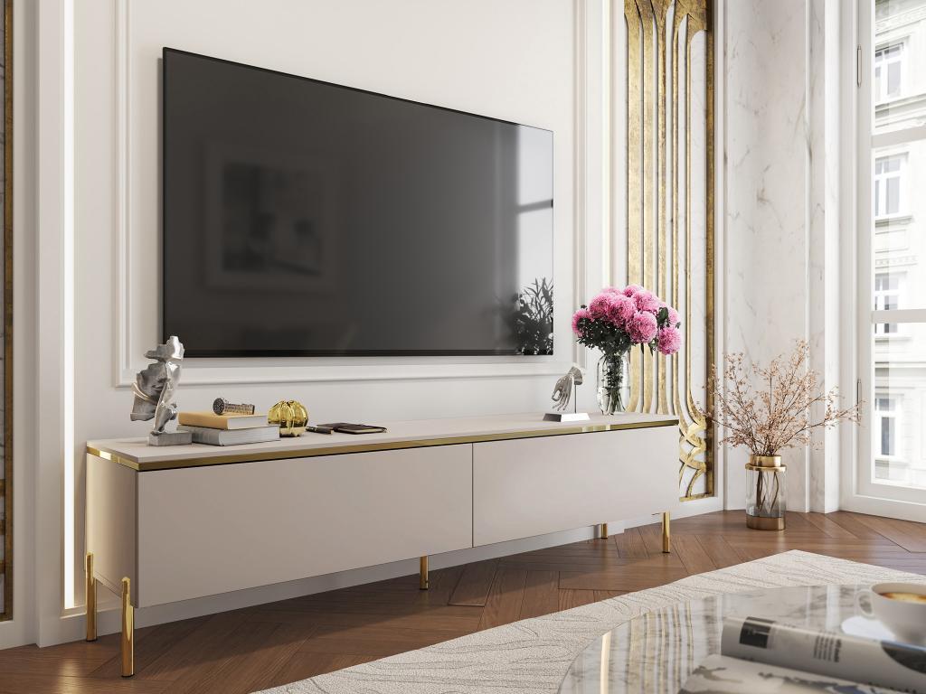 TV-Möbel mit 2 Türen - Beige & Goldfarben - VUKIA von Pascal Morabito