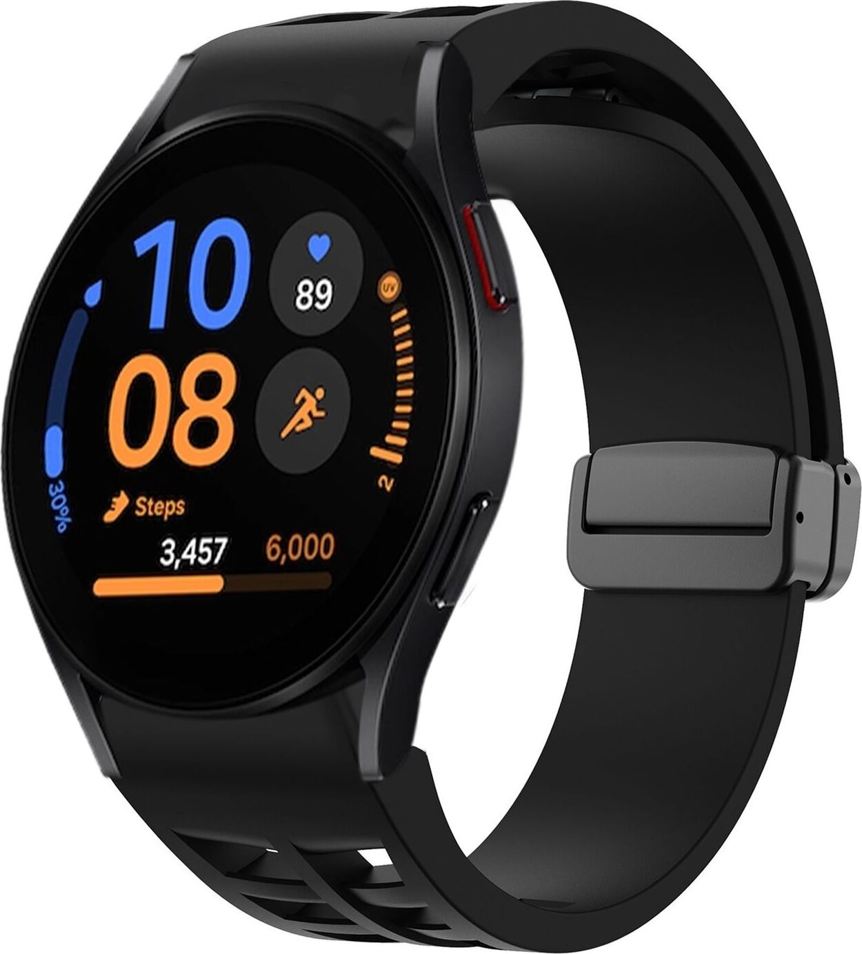Pre Samsung Galaxy Watch FE / 6 / 5 / 4 40 mm Silikónový dizajn Magnetická pracka Náhradný pás na ruku čierny