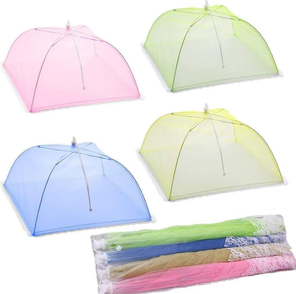 Mmgoqqt 4 Stück Cloche Alimentaire/Cloche Anti-Insekten/Aliments Tente/Couvercle de Nourriture Pliante écran en Maille Parapluie-niques, BBQ et Plus – 4 Farben (Rose, Vert, Jaune, Bleu) Kau-XJH-LA-20250220-687