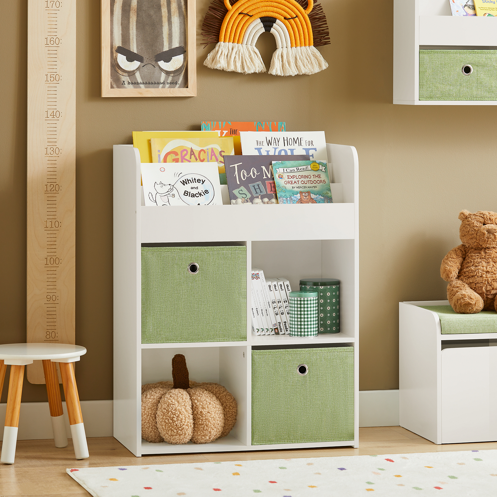 Étagère Rangement Enfant En Forme De Maison Avec Tiroir à Roulettes - Bibliothèque Jouets 2 Étages, Blanc, 91x30x114 Cm