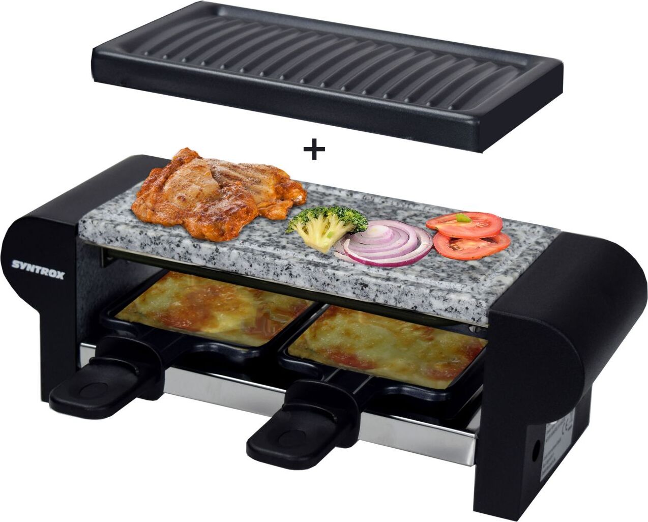 Syntrox Germany 2er Raclette für 2 | Miniraclette | Steinplatte | Emailliert Glarus RAC-350W-Glarus-1