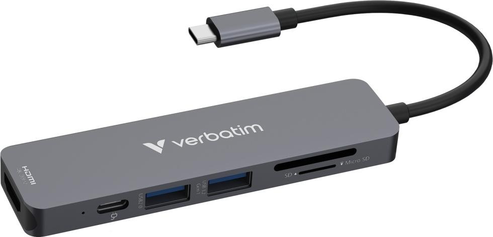 Verbatim 32156, USB 3.2 Gen 1 (3.1 Gen 1) Type-C, HDMI, USB 2.0 Type-A, USB 3.2 Gen 1 (3.1 Gen 1) Type-A, Microsd (transflash), MicroSDHC, MicroSDXC, SD, SDHC, SDXC, 5000 Mbit/s, 3840 x 2160, 3840 x 2160 px