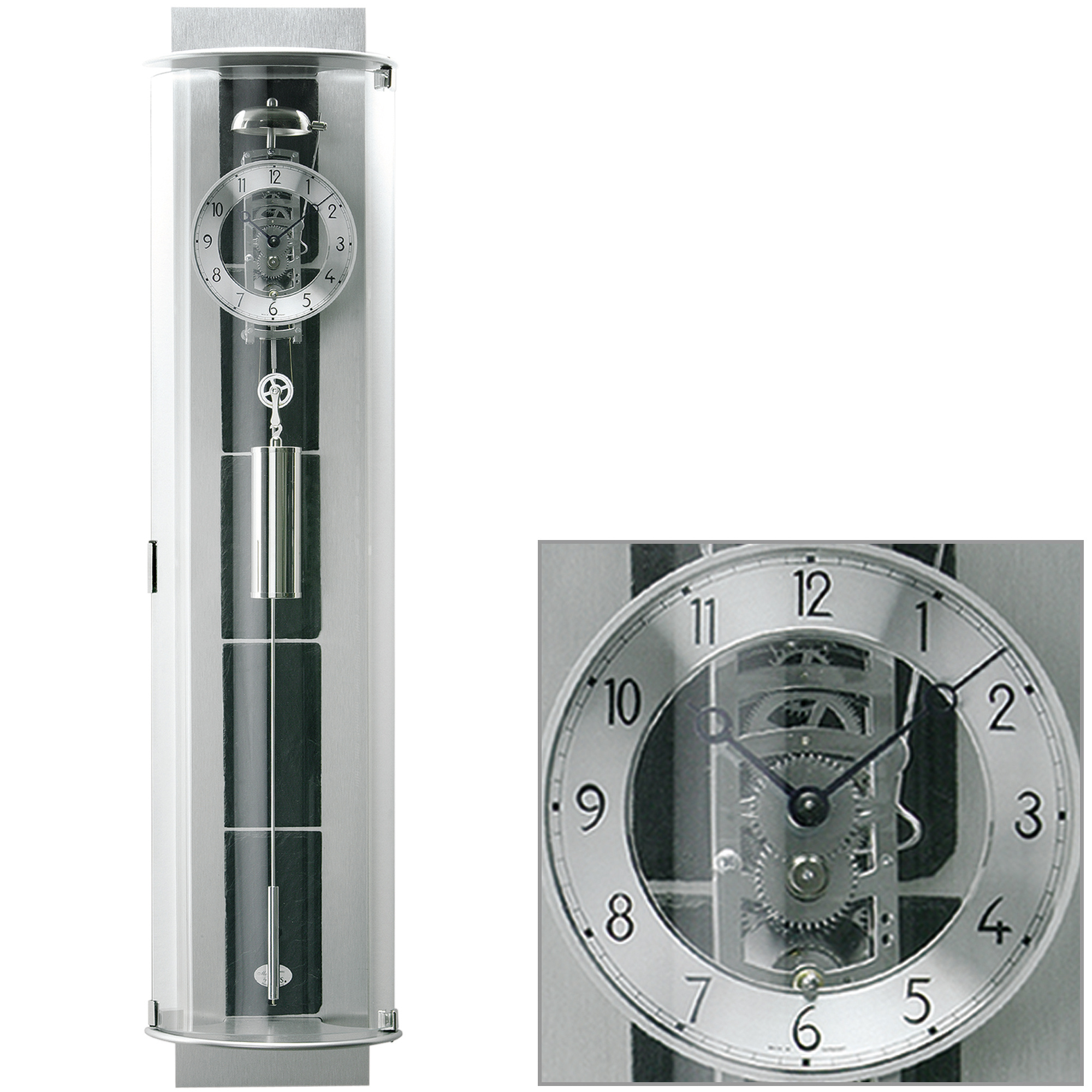 AMS 695 Regulateur Regulator mit Pendel silbern Pendeluhr mit Schiefer 41677