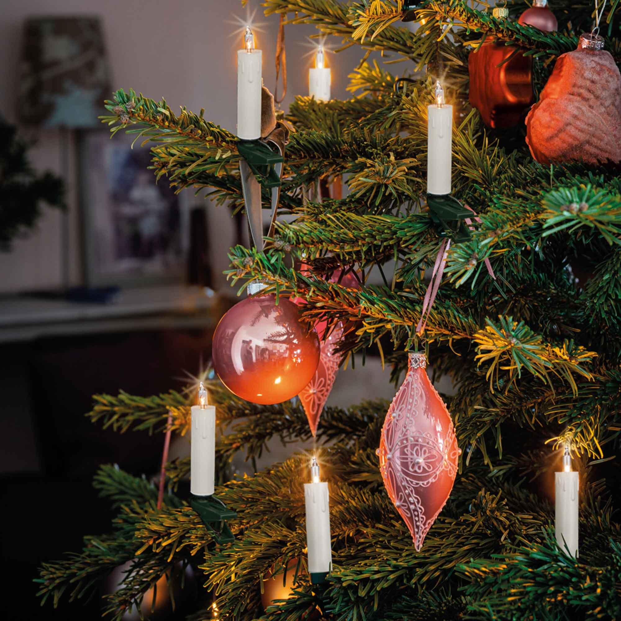 Hellum Handels- und Produktions- GmbH & Co. KG Lichterkette Mini Weihnachten Baum Deko 20 Kerzen weiß Glühdraht Schaftkerzen