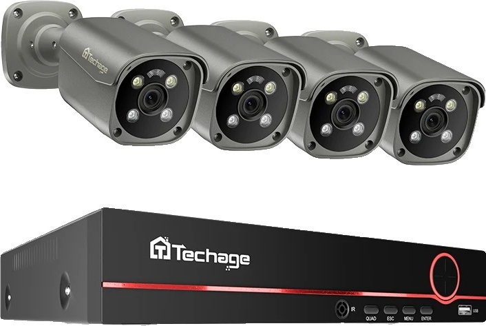 bezpečnostný kamerový systém 4K Ultra HD, AI detekcia ľudí, funkcia interkomu, 8CH NVR a 4 kamery, 3T (vonkajšie športy)