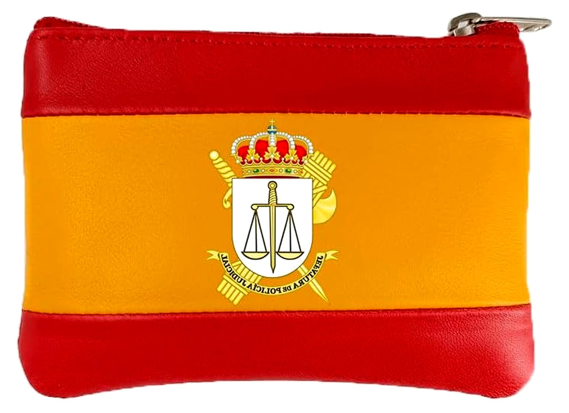 Markenlos Geldbörse aus Leder mit spanischer Flagge, Design der Justizpolizei, Zivilgarde, Rot und Gelb
