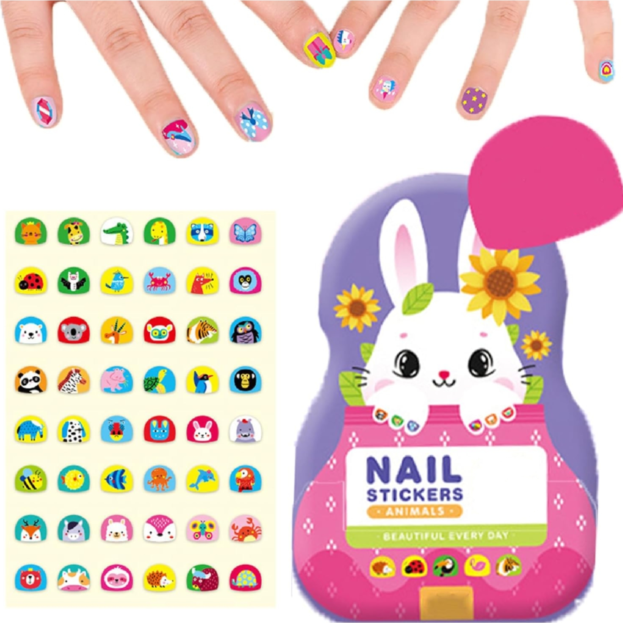 Mormark 520er Set Kinder Nagelsticker, Nagelfolie selbstklebend, Nagelaufkleber für Kinder - STICKEEZ Hase