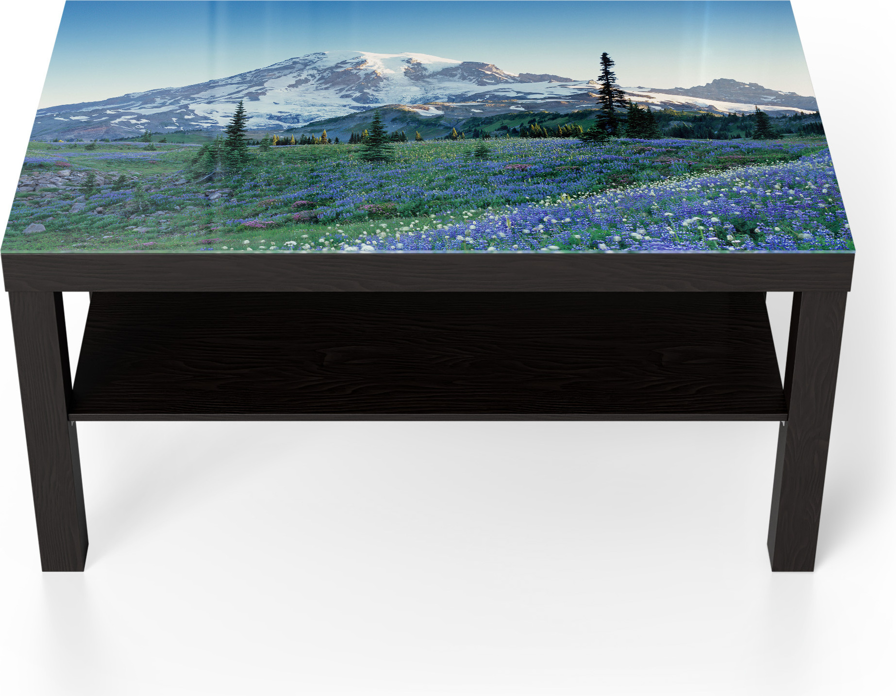 DEQORI Couchtisch 90x55 cm Schwarz 'Wohlige Bergruhe' Glas Beistelltisch Glastisch modern TL-90-55-B-2697