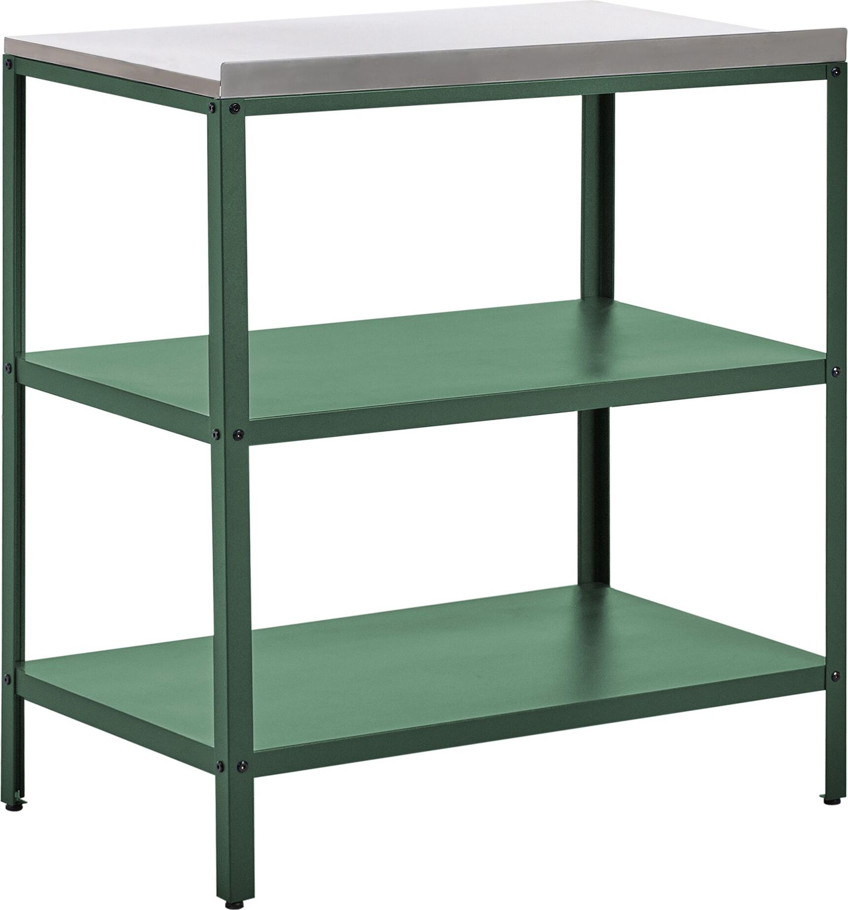 BELIANI Vonkajší kuchynský ostrovček zelená nerezová oceľ 80 x 50 x 92 cm 2 police s vrchnou časťou záhradná kuchyňa jedáleň