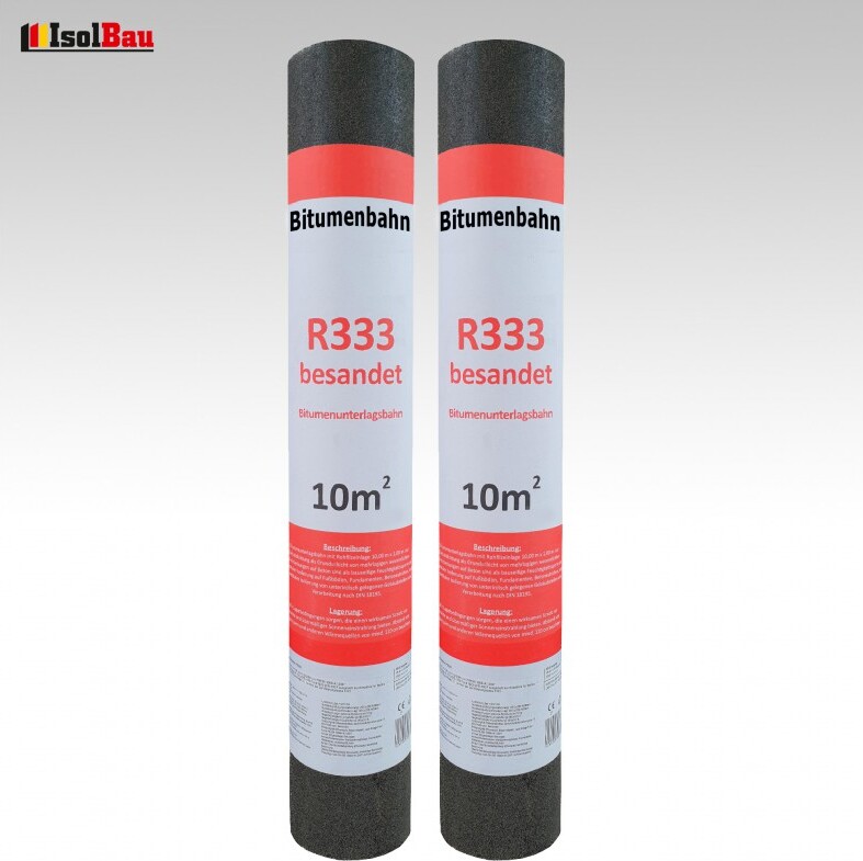 Isolbau Dachpappe R333 Besandet 20m2 2 Rollen Bitumenbahn Bitumen-Dachbahn R333-20