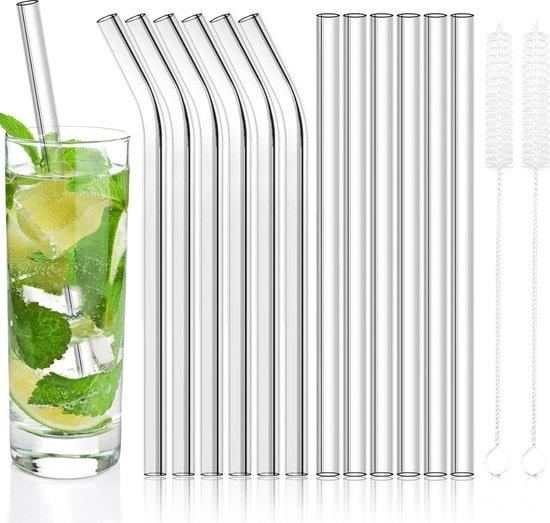 OEM Recyclable glass cocktail rietjes set 12 pieces - straight and bent glass rietjes with cleaning brushes - dishwasher safe - 21.5 cm - for cocktail gin glasses 2026