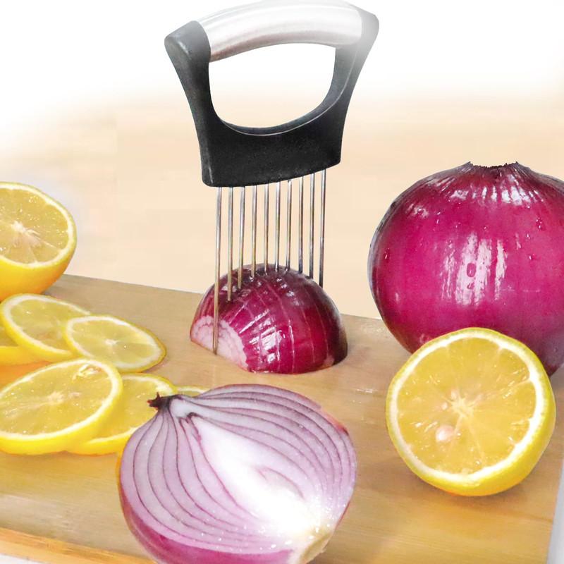 DPZO 4er-Pack Zwiebelhalter zum Schneiden, Zitronenschneider, Zwiebelschneider zum Schneiden, Gemüseschneider für Kartoffeln und Tomaten, Avocados, Eier, Lebensmittelschneider-Hilfswerkzeug zum Schneiden von Obst, Zitrone und Fleisch – Pink