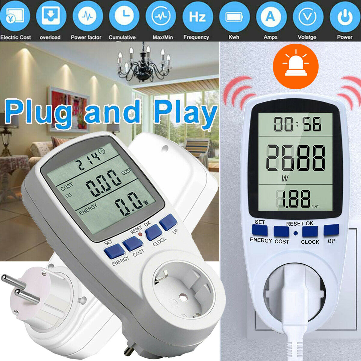 Leistungsmesser Wattmeter Stromzähler Steckdose Energiemonitor Stromverbrauch DE Leistungsmesser Wattmeter Stromzähler Steckdose Energiemonitor Stromverbrauch DE