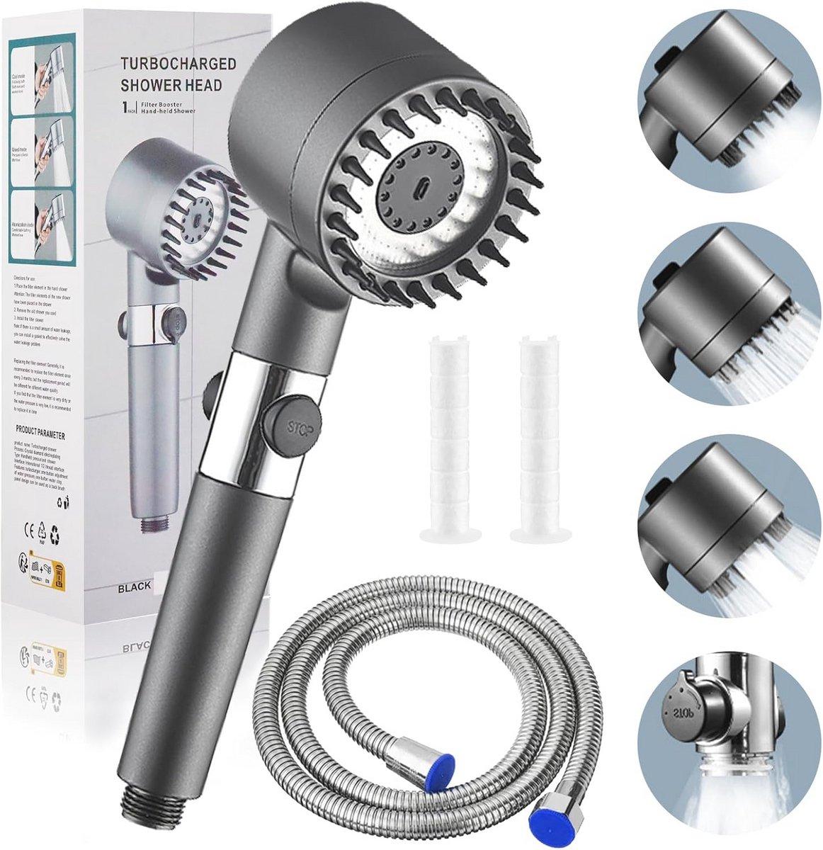 PPGoods Wassersparender Duschkopf mit 4 Strahlarten und Antikalkfunktion – Inklusive 1,5 m Schlauch