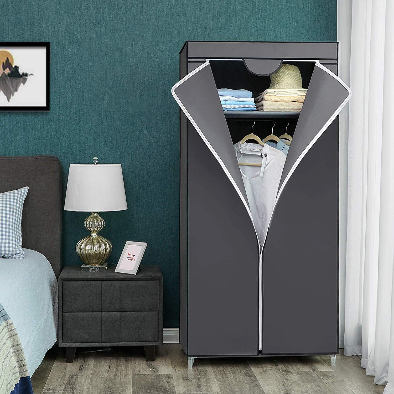 SONGMICS Kleiderschrank Stoffschrank mit Kleiderstange RYG83GY